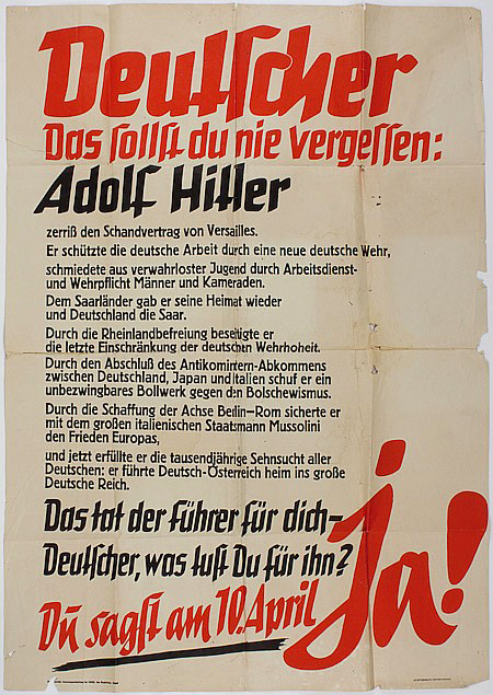Poster promoting the 1938 German Reichstag election and referendum for the recent annexation of Austria
